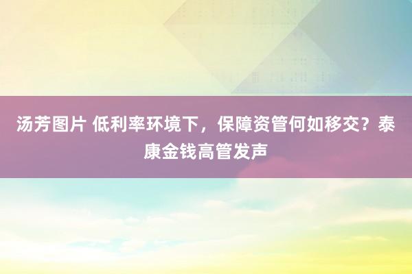 汤芳图片 低利率环境下，保障资管何如移交？泰康金钱高管发声