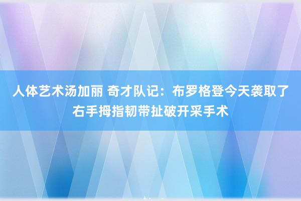 人体艺术汤加丽 奇才队记：布罗格登今天袭取了右手拇指韧带扯破开采手术