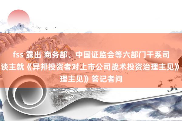 fss 露出 商务部、中国证监会等六部门干系司局负责东谈主就《异邦投资者对上市公司战术投资治理主见》答记者问