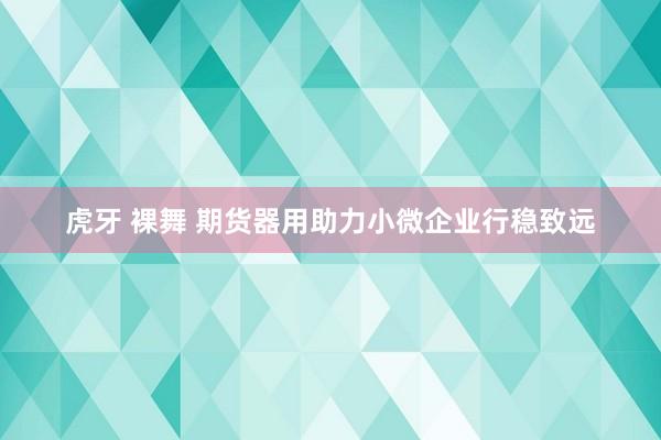 虎牙 裸舞 期货器用助力小微企业行稳致远