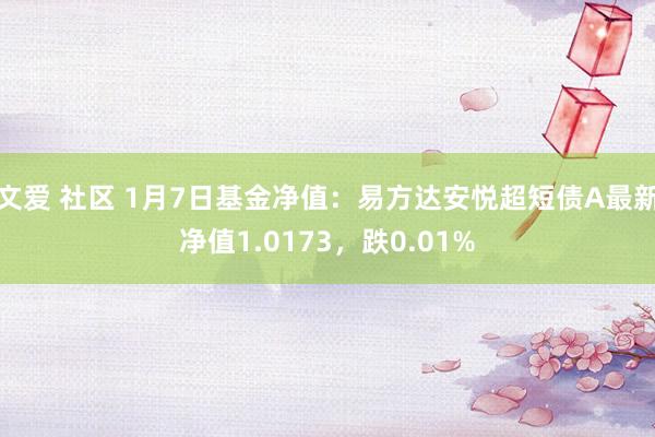 文爱 社区 1月7日基金净值：易方达安悦超短债A最新净值1.0173，跌0.01%