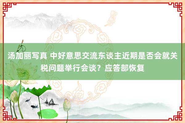汤加丽写真 中好意思交流东谈主近期是否会就关税问题举行会谈？应答部恢复